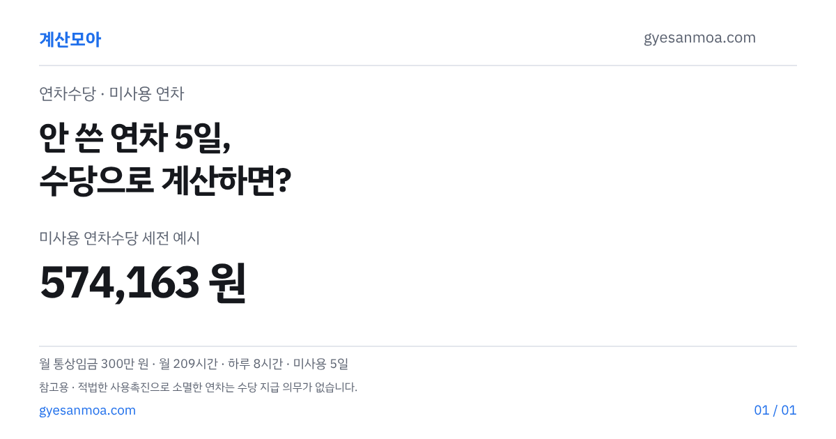 연차 17일 중 미사용 5일은 574,163원 글 표지